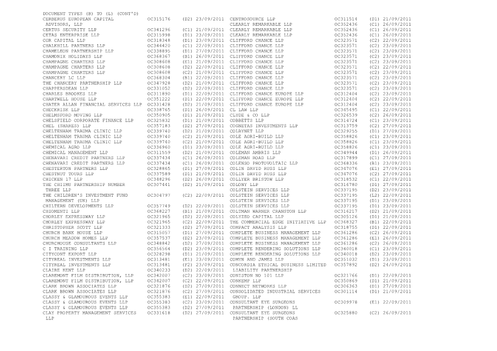 Document Types (B) to (L) (Cont'd) Cerberus