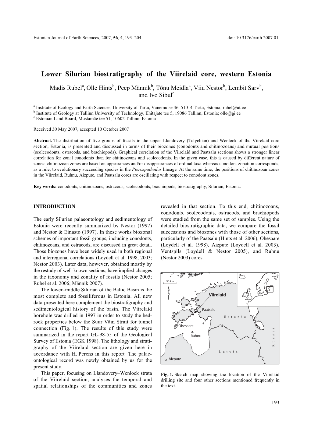 Lower Silurian Biostratigraphy of the Viirelaid Core, Western Estonia