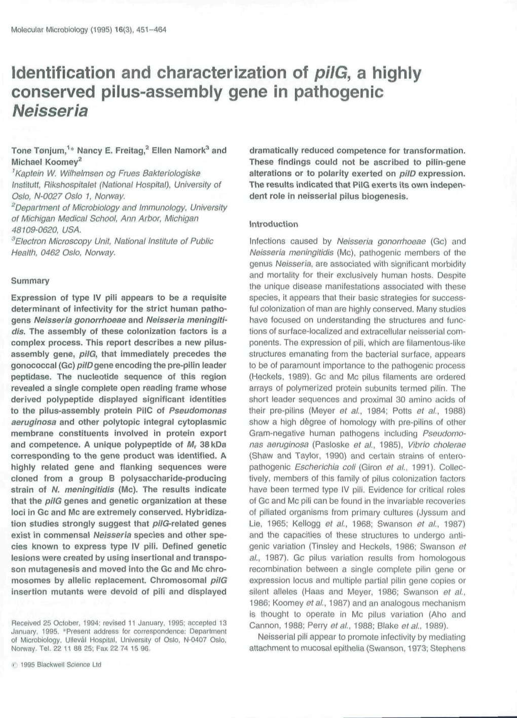 Identification and Characterization of Pilg, a Highly Conserved Pilus