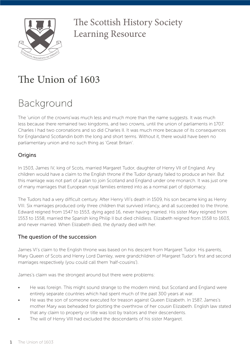 The Union of 1603 Background