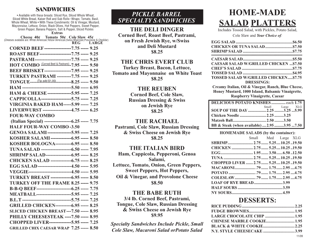 Pickle Barrel Takeout Menu