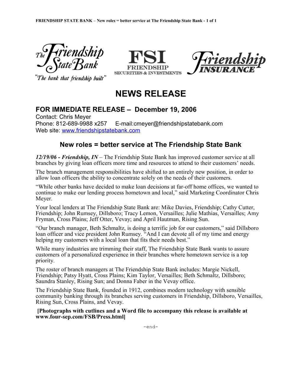 For Immediate Release s257