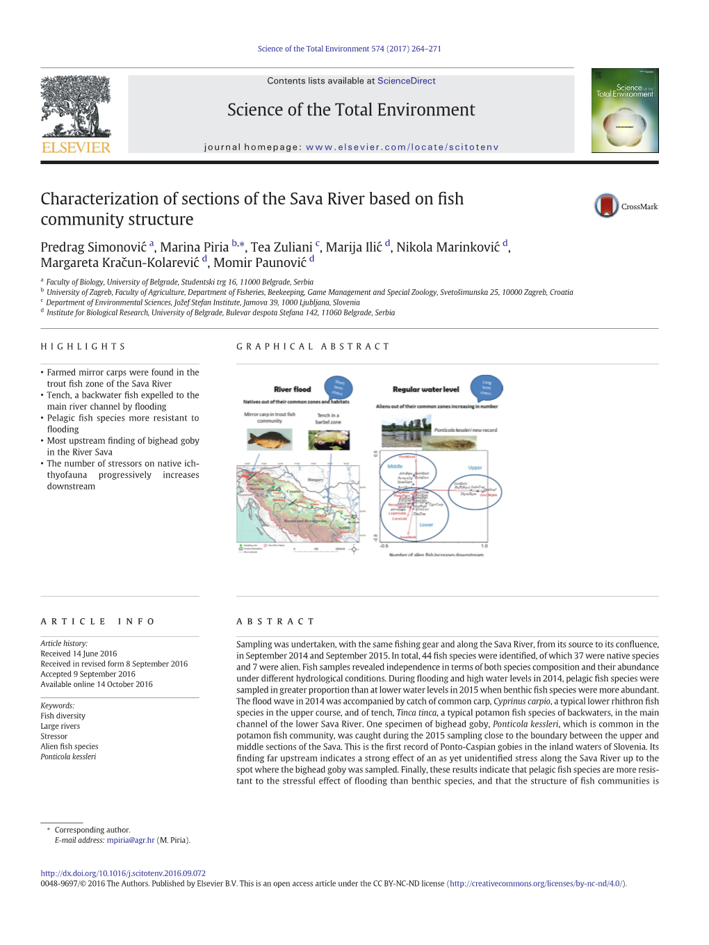 Characterization of Sections of the Sava River Based on ﬁsh Community Structure