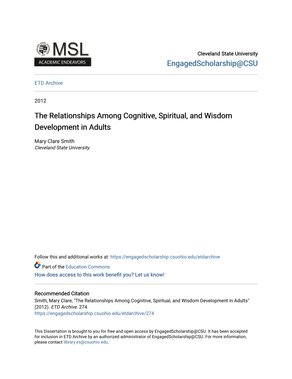 The Relationships Among Cognitive, Spiritual, and Wisdom Development in Adults