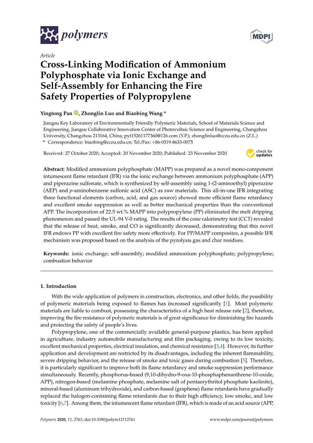 Cross-Linking Modification of Ammonium Polyphosphate Via Ionic