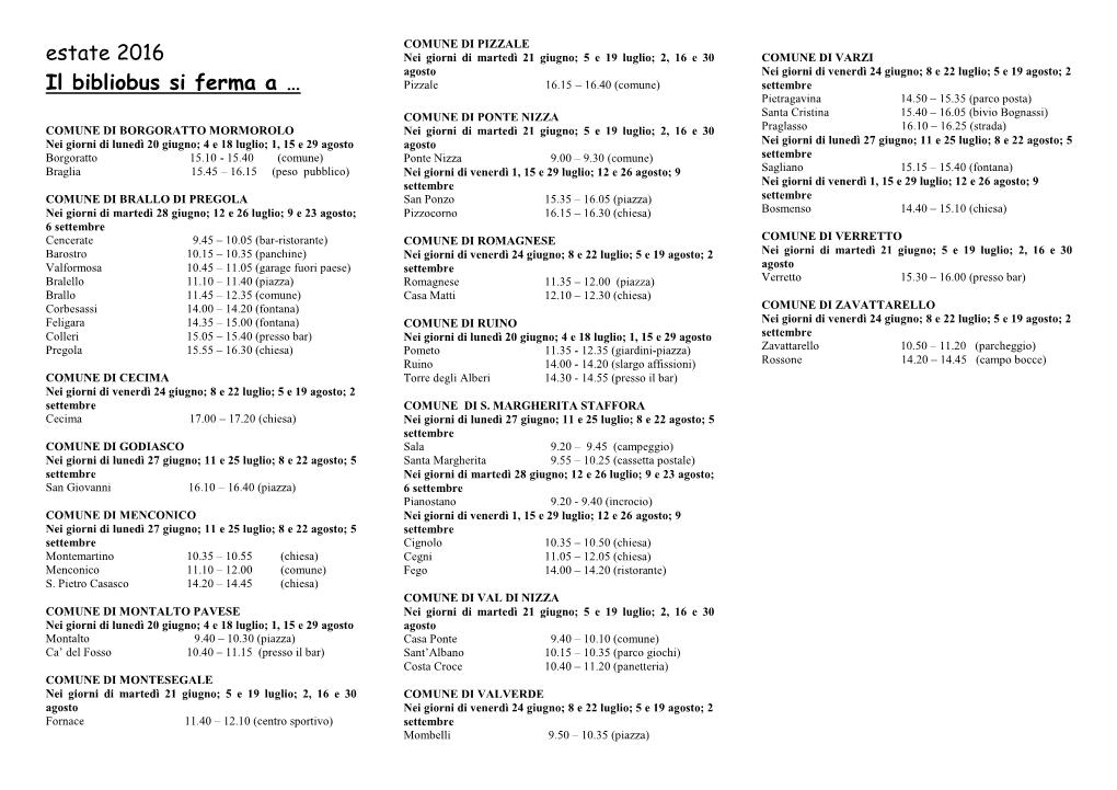 Comune Di Brallo Di Pregola