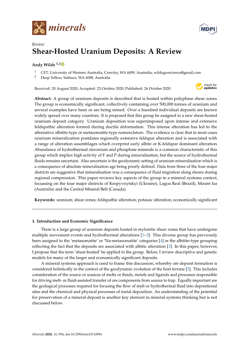 Shear-Hosted Uranium Deposits: a Review