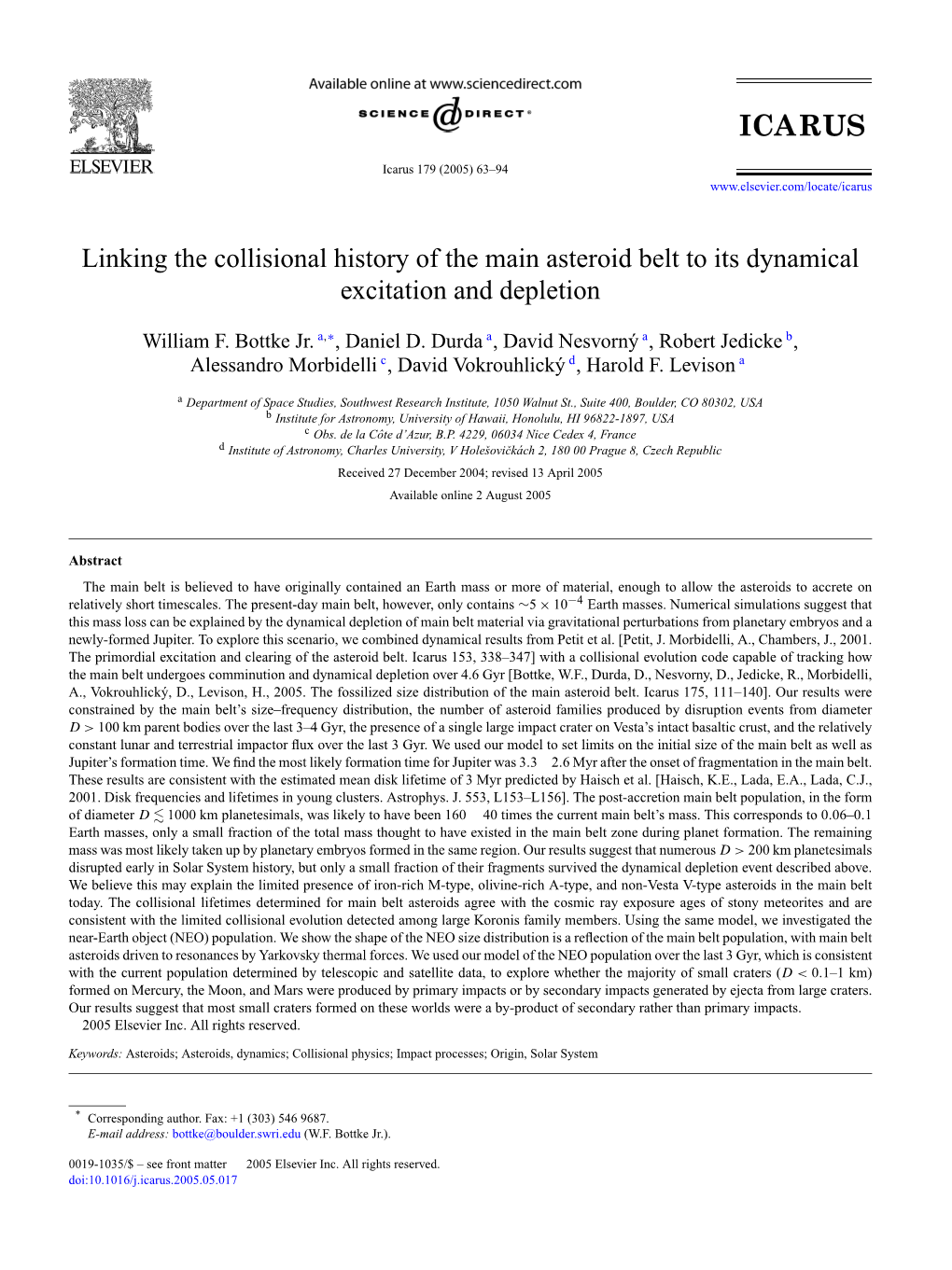 Linking the Collisional History of the Main Asteroid Belt to Its Dynamical Excitation and Depletion