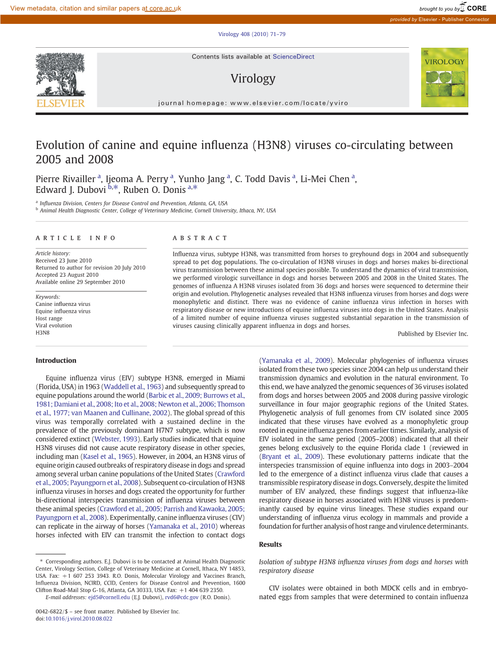 Evolution of Canine and Equine Influenza (H3N8)