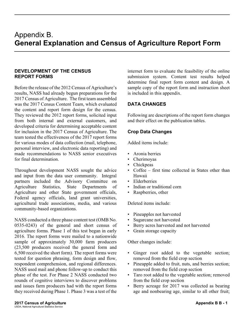 Appendix B. General Explanation and Census of Agriculture Report Form