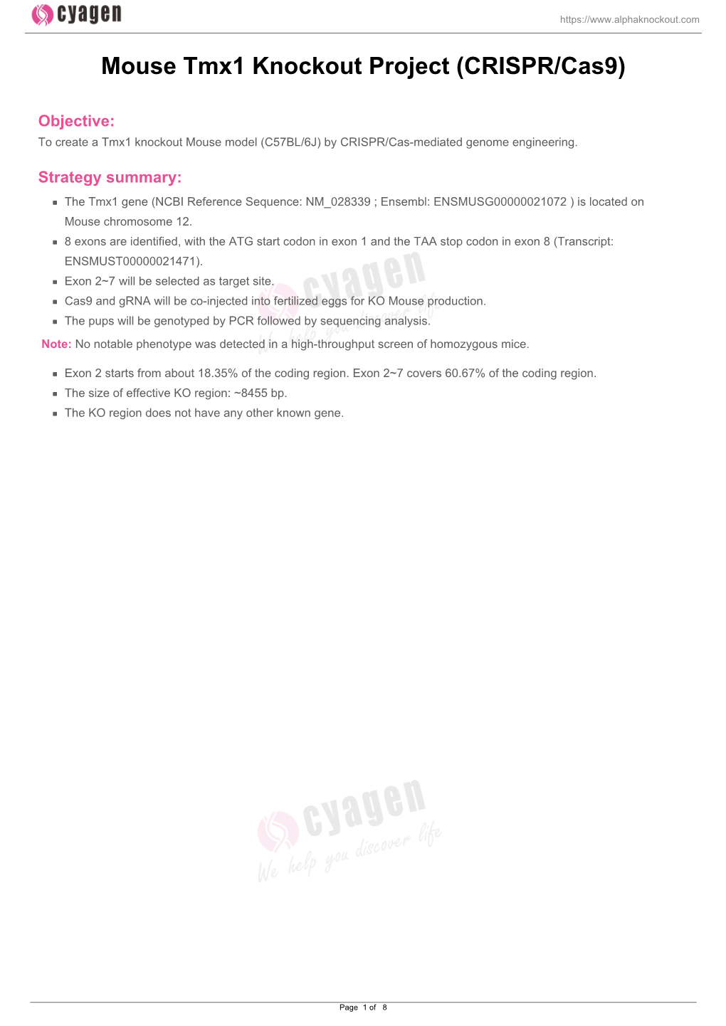 Mouse Tmx1 Knockout Project (CRISPR/Cas9)