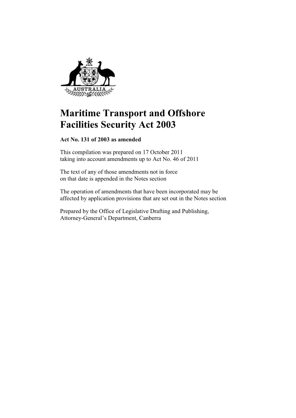 Maritime Transport and Offshore Facilities Security Act 2003