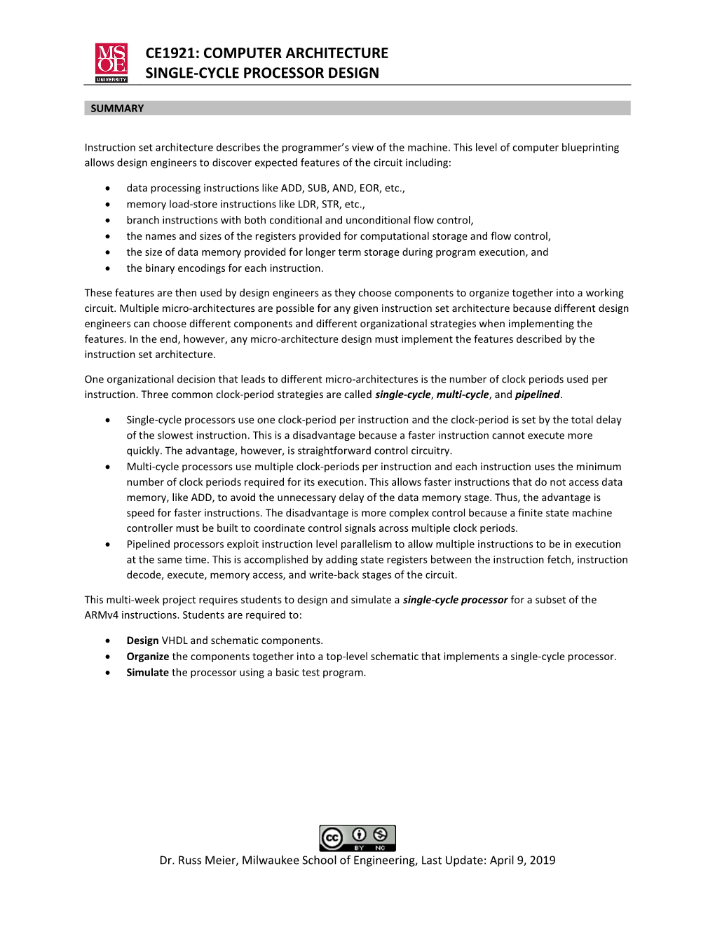 Computer Architecture Single-Cycle Processor Design