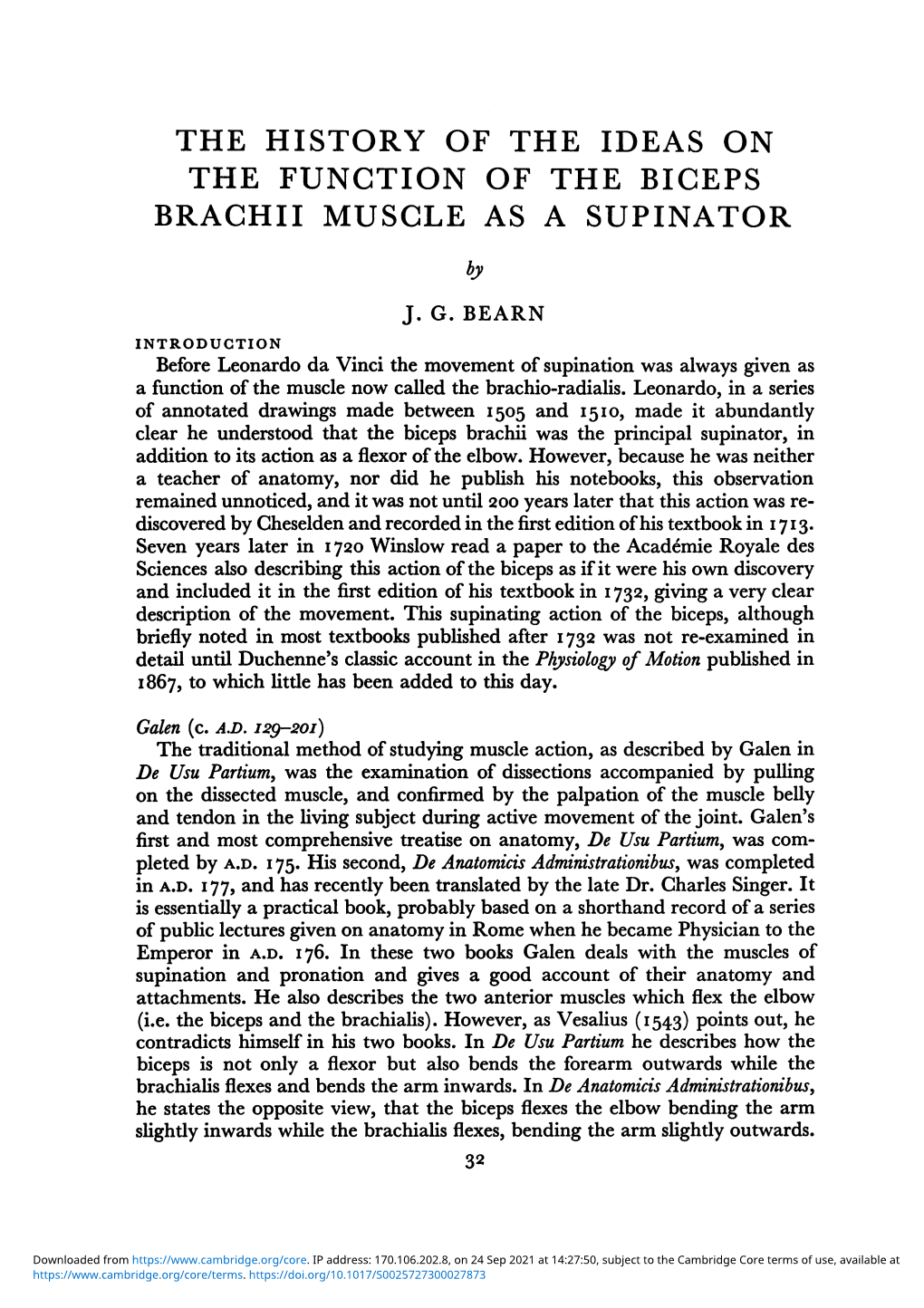 THE HISTORY of the IDEAS on the FUNCTION of the BICEPS BRACHII MUSCLE AS a SUPINATOR by J