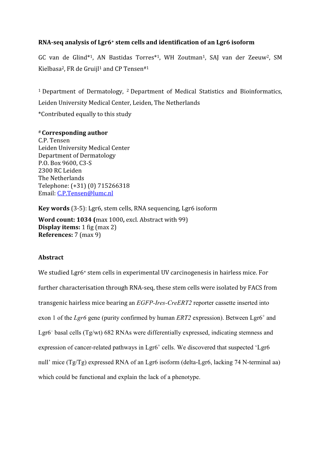 RNA-Seq Analysis of Lgr6+ Stem Cells and Identification of an Lgr6 Isoform