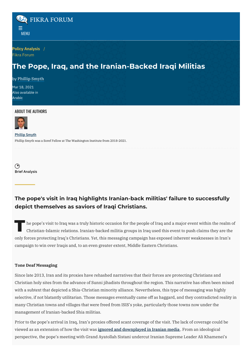 The Pope, Iraq, and the Iranian-Backed Iraqi Militias | The
