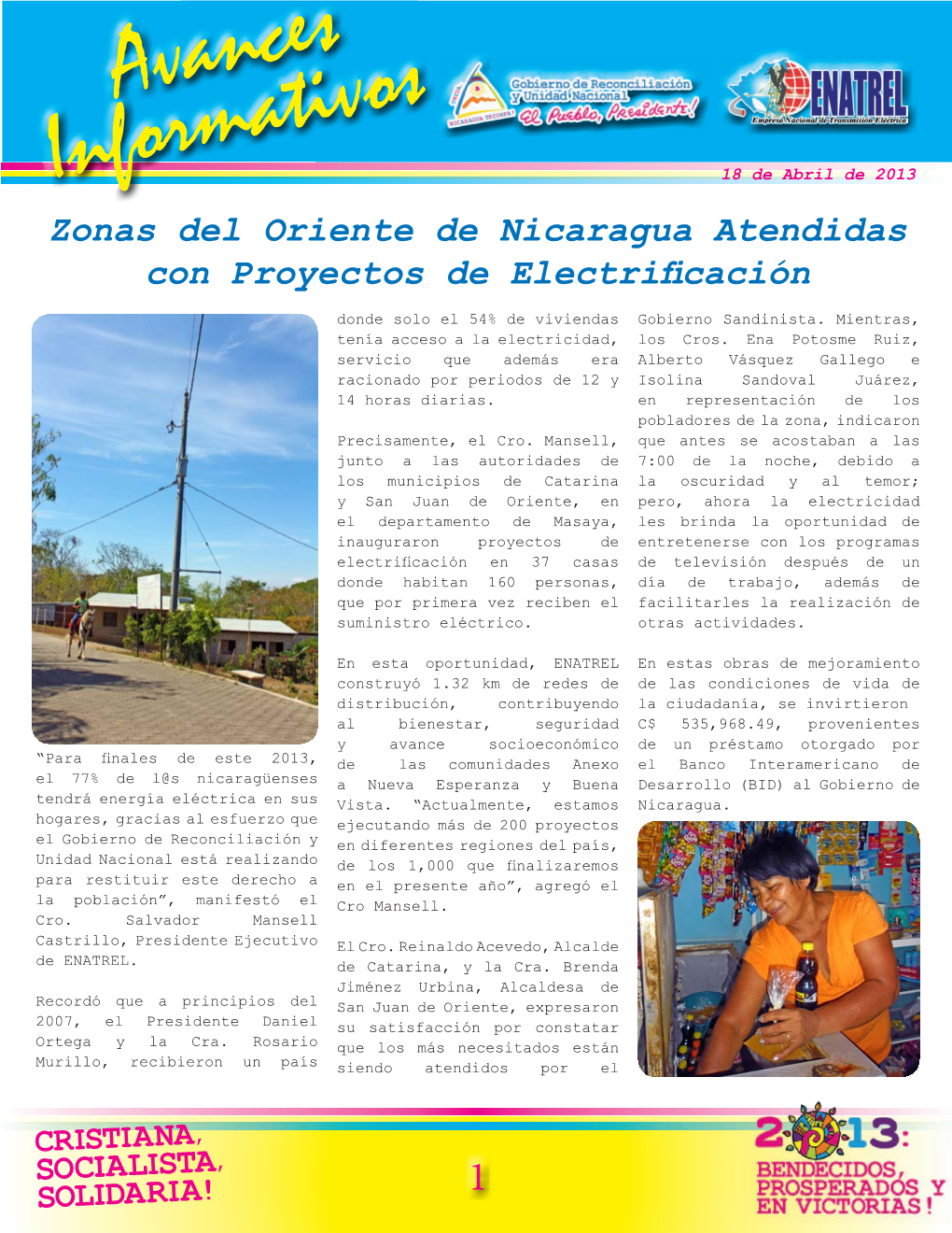 Zonas Del Oriente De Nicaragua Atendidas Con Proyectos De Electrificación