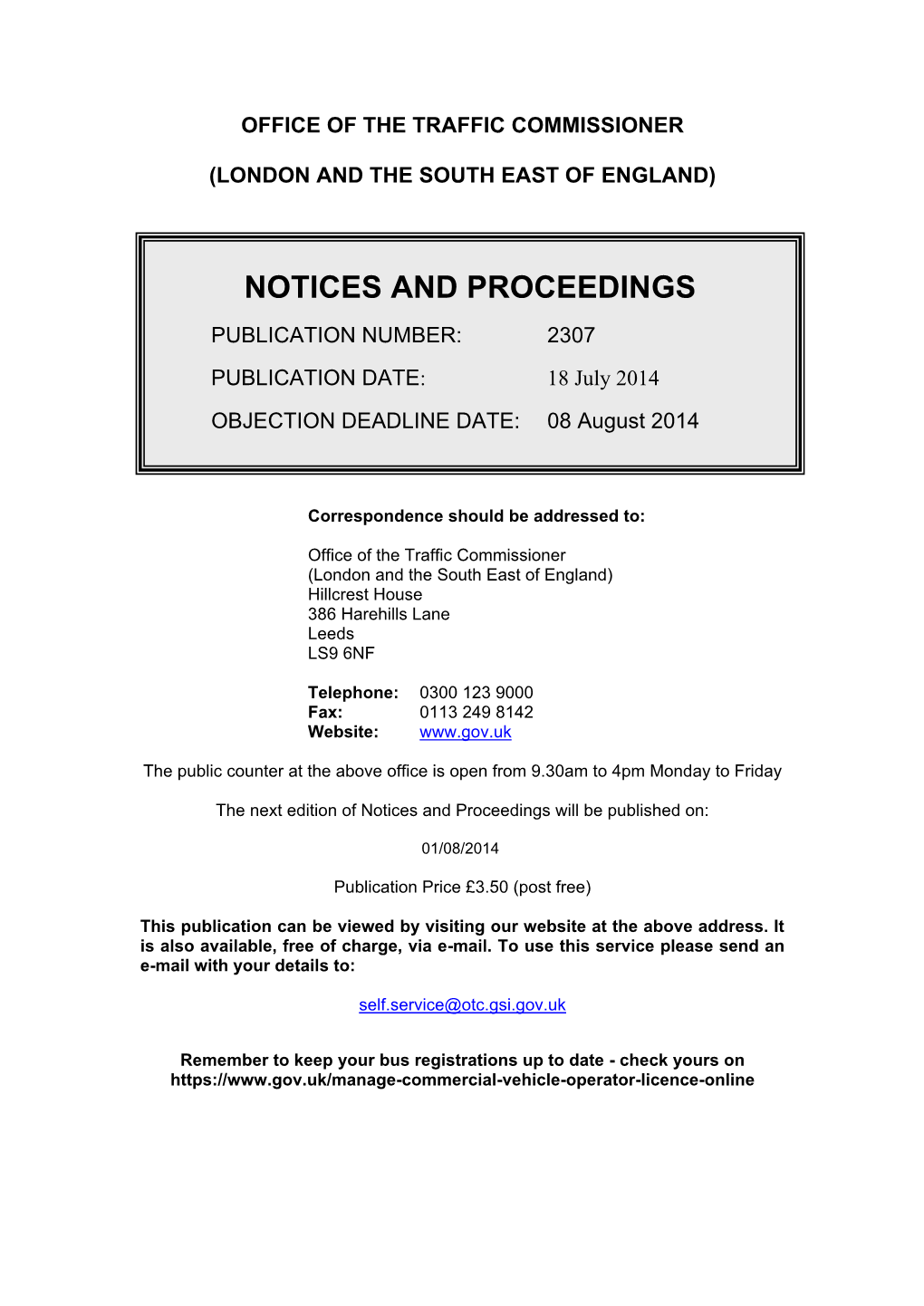 Notices and Proceedings 18 July 2014