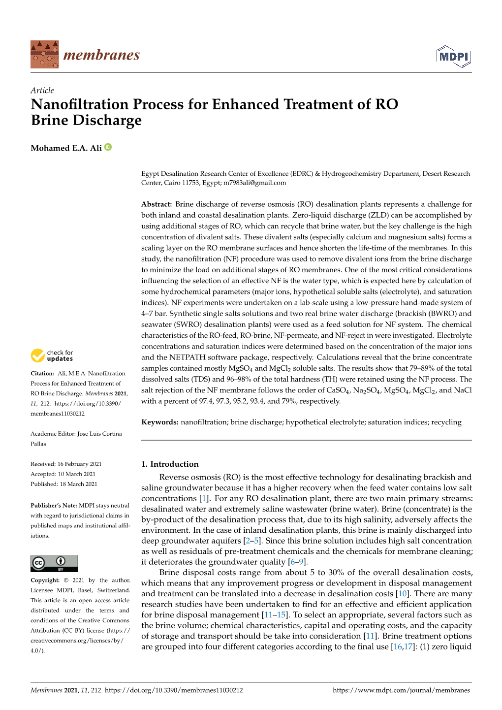 Nanofiltration Process for Enhanced Treatment of RO Brine Discharge