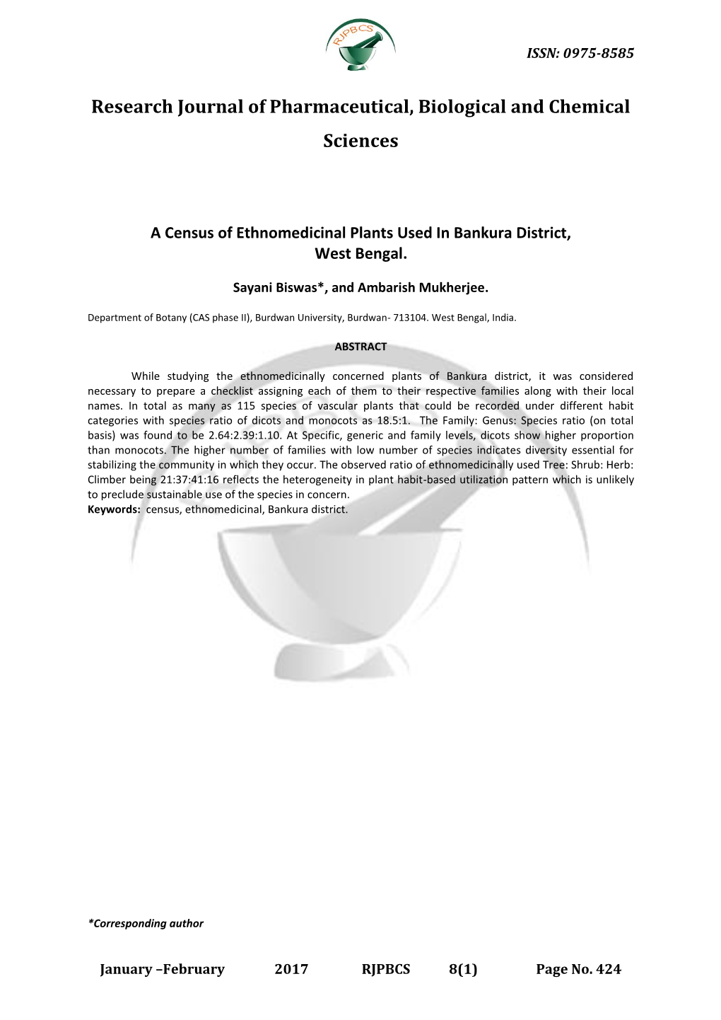 Research Journal of Pharmaceutical, Biological and Chemical Sciences