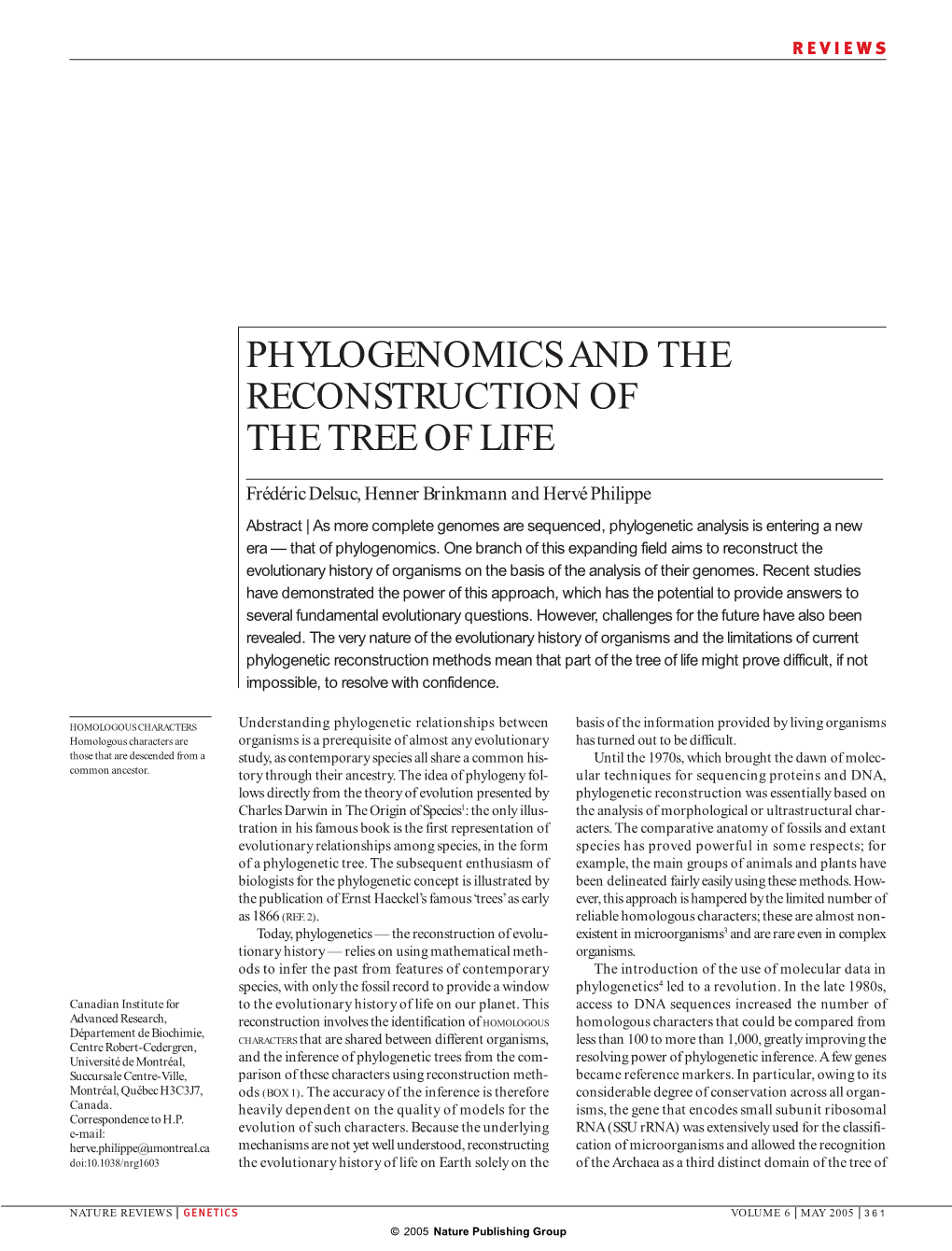 Phylogenomics and the Reconstruction of the Tree of Life