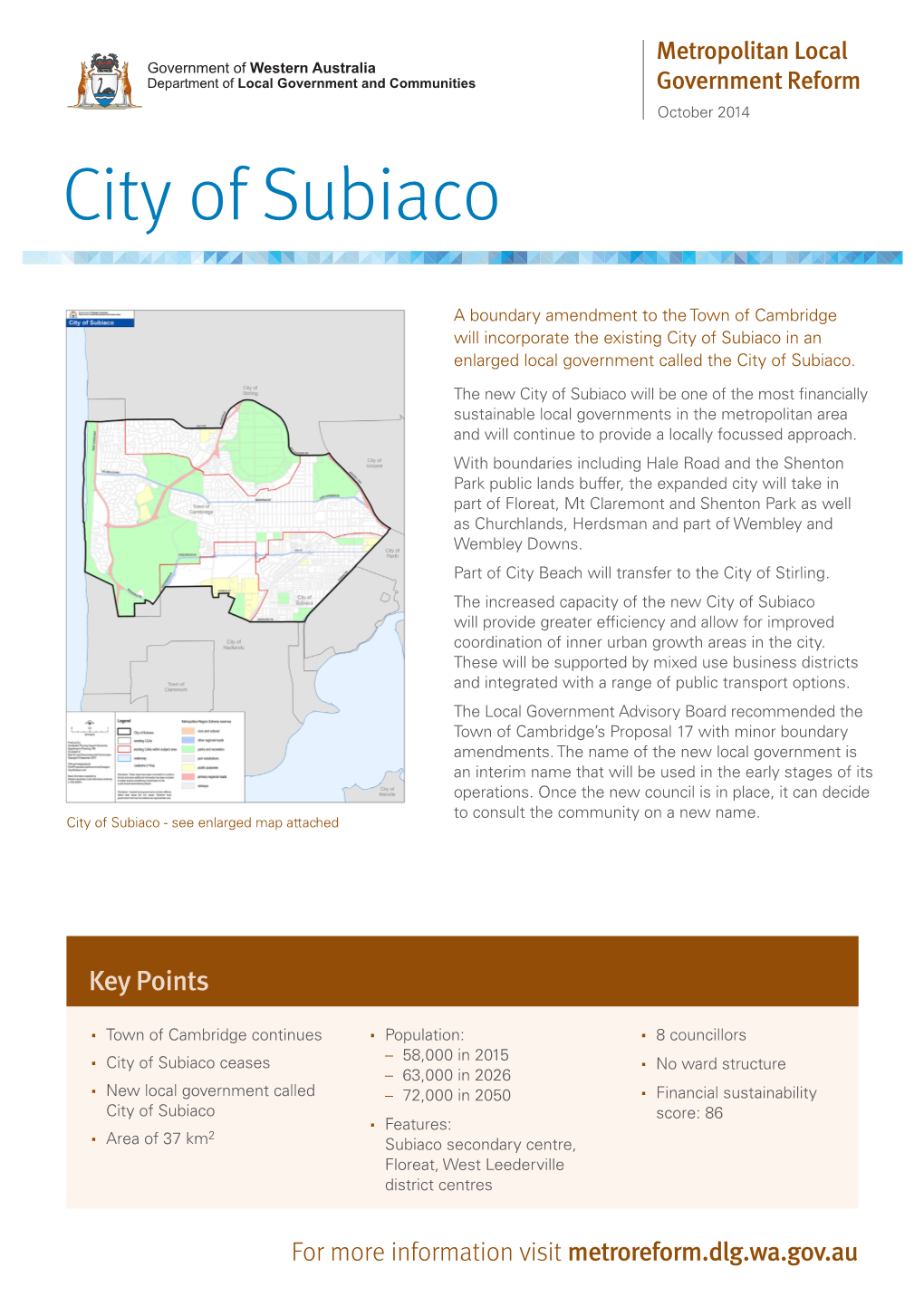 Metropolitan Local Government Reform October 2014 City of Subiaco