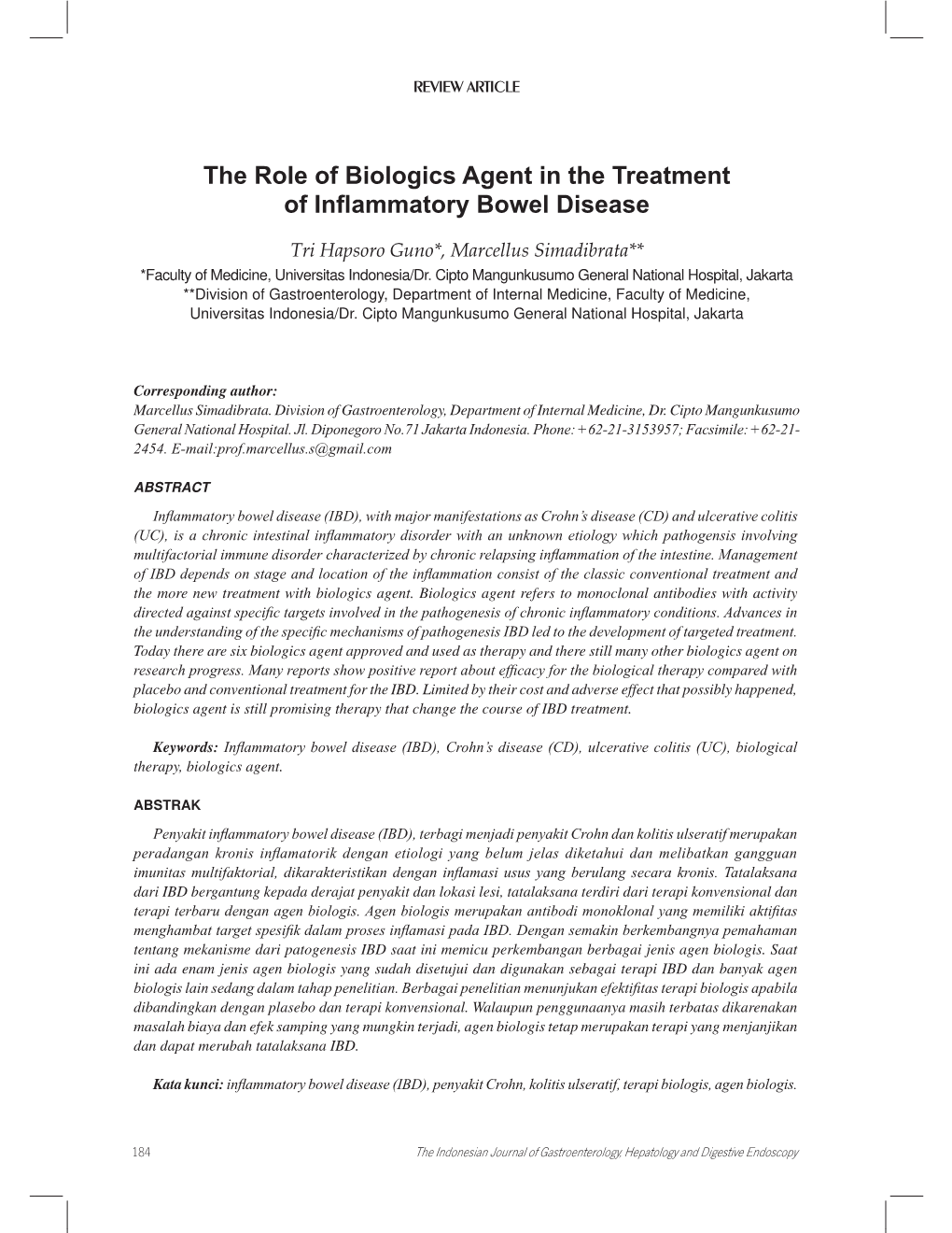 The Role of Biologics Agent in the Treatment of In.Ammatory Bowel