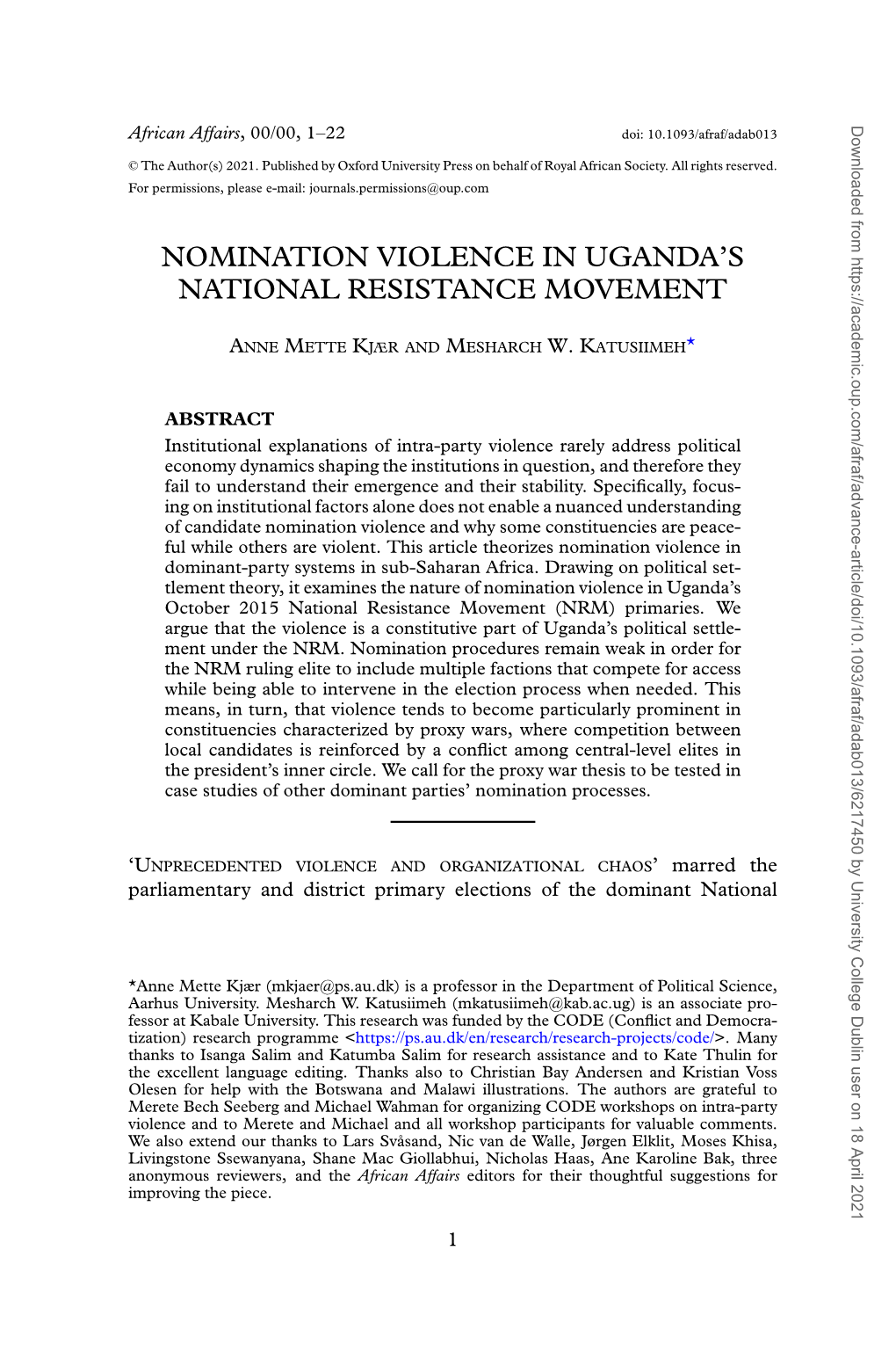 Nomination Violence in Uganda's National