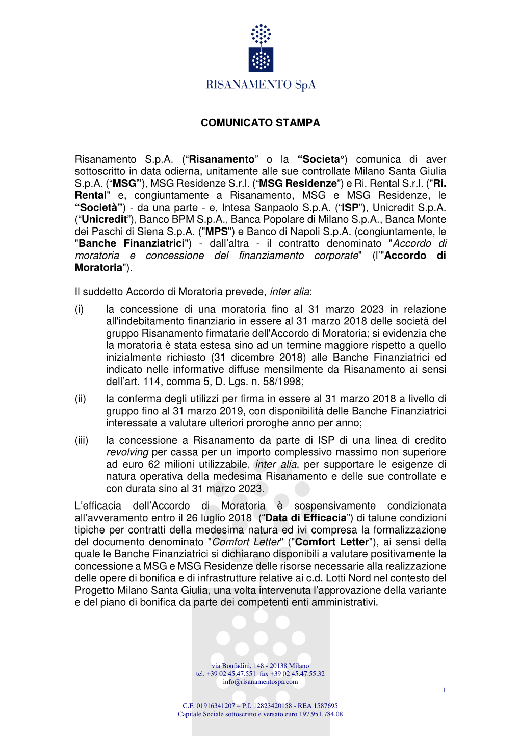 19. Comunicato Stampa 11 Luglio 2018