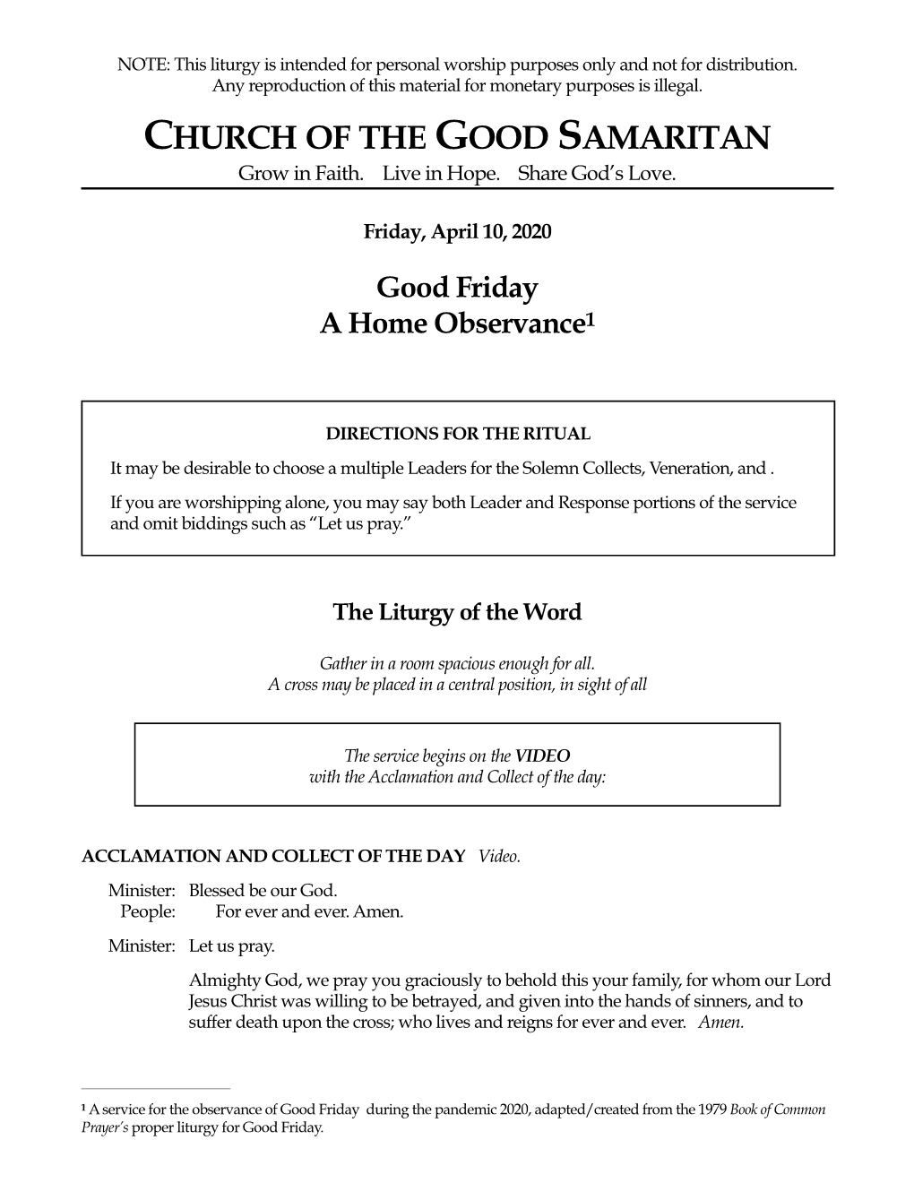 Good Friday -- 04-10-2020 -- Bulletin -- a Home Observance