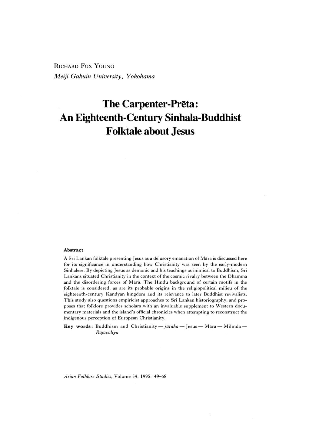 The Carpenter-Preta : an Eighteenth-Century Sinhala