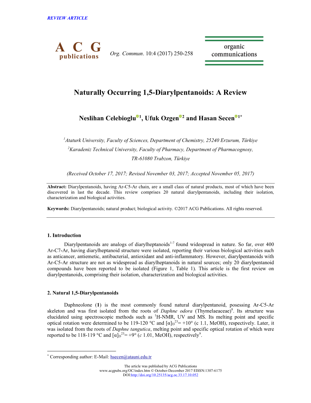 Naturally Occurring 1,5-Diarylpentanoids: a Review