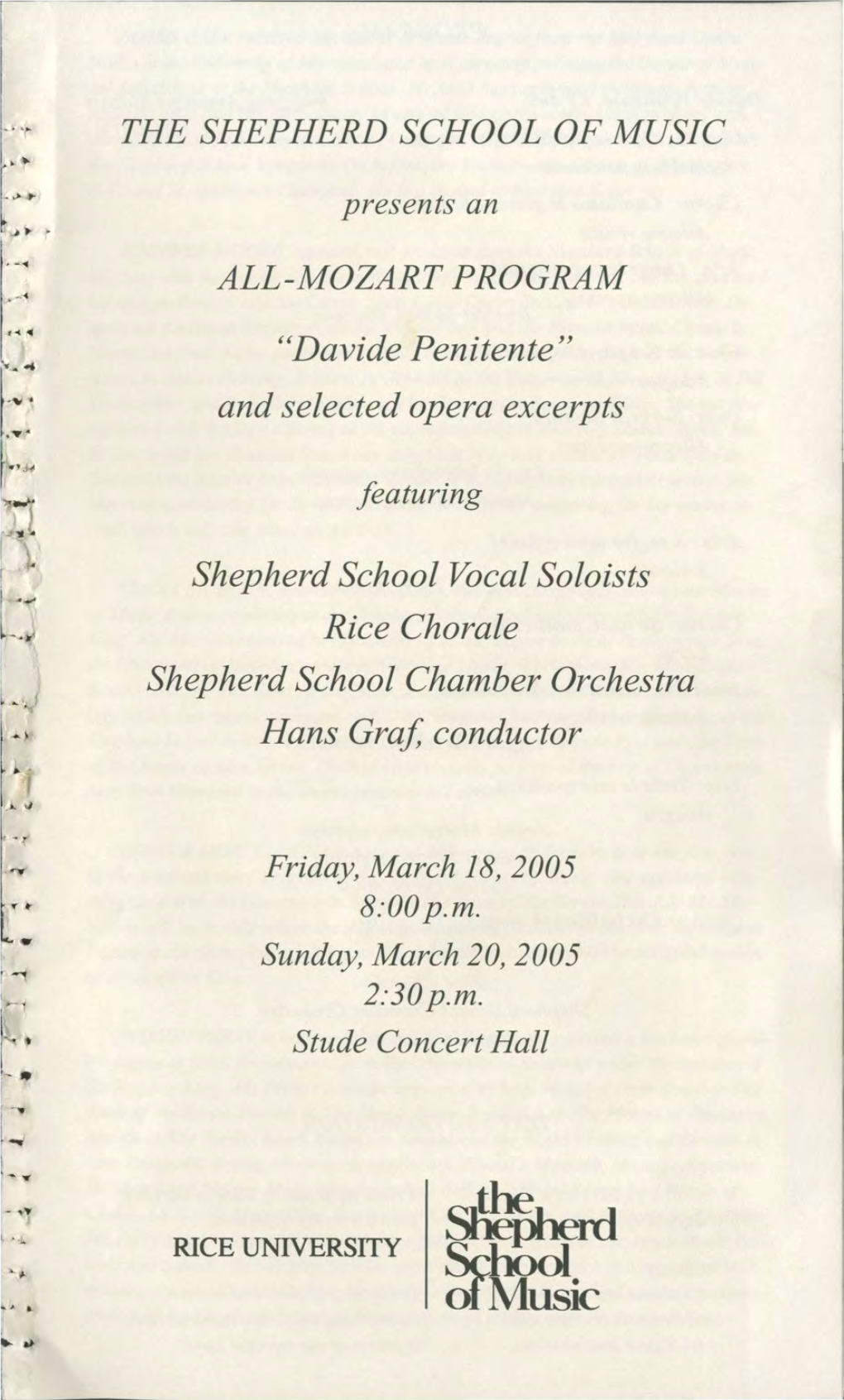 "Davide Penitente" and Selected Opera Excerpts Shepherd School