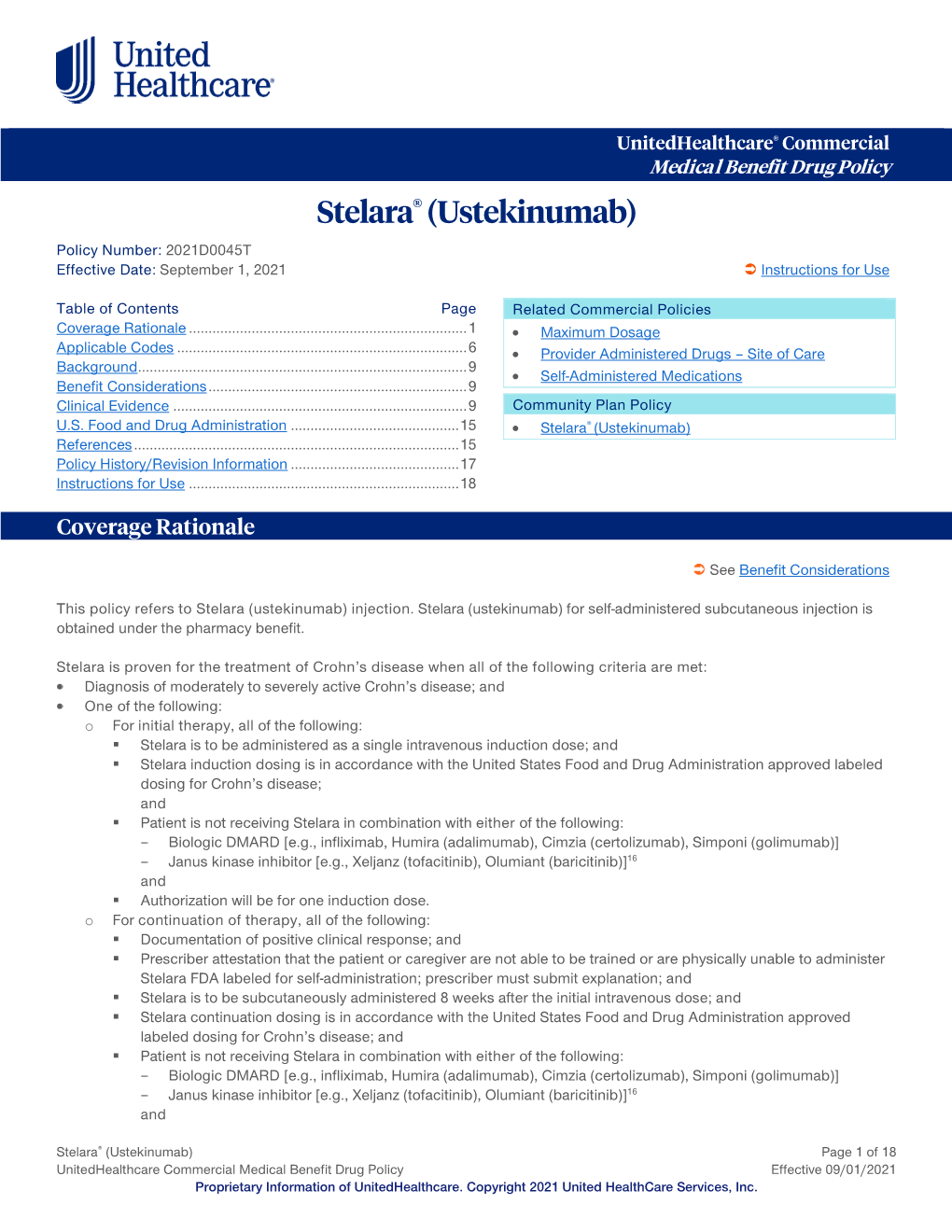 Stelara® (Ustekinumab) – Commercial Medical Benefit Drug