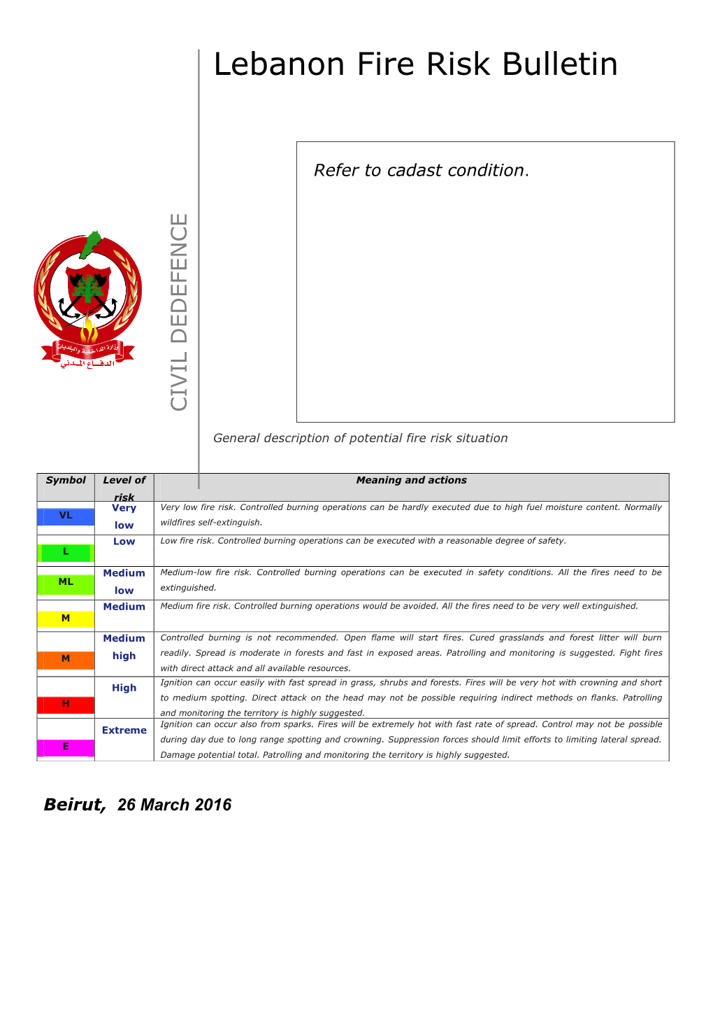 Lebanon Fire Risk Bulletin