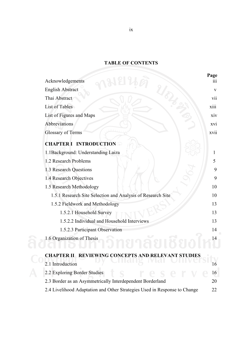 Ix TABLE of CONTENTS Page Acknowledgements Iii English