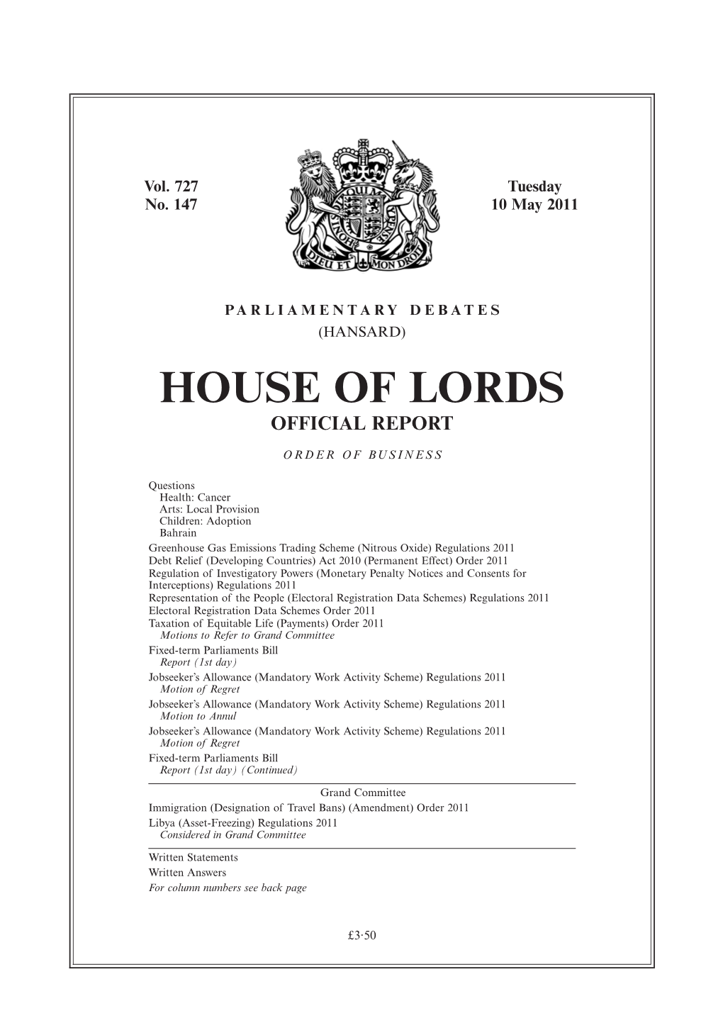 House of Lords Official Report