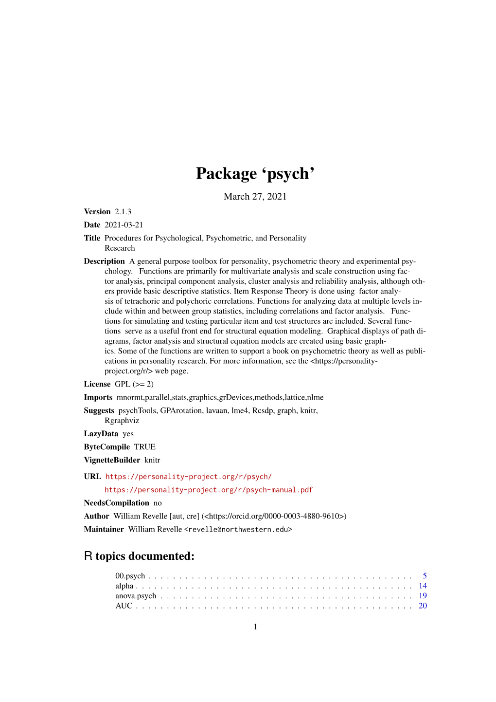 Package 'Psych'