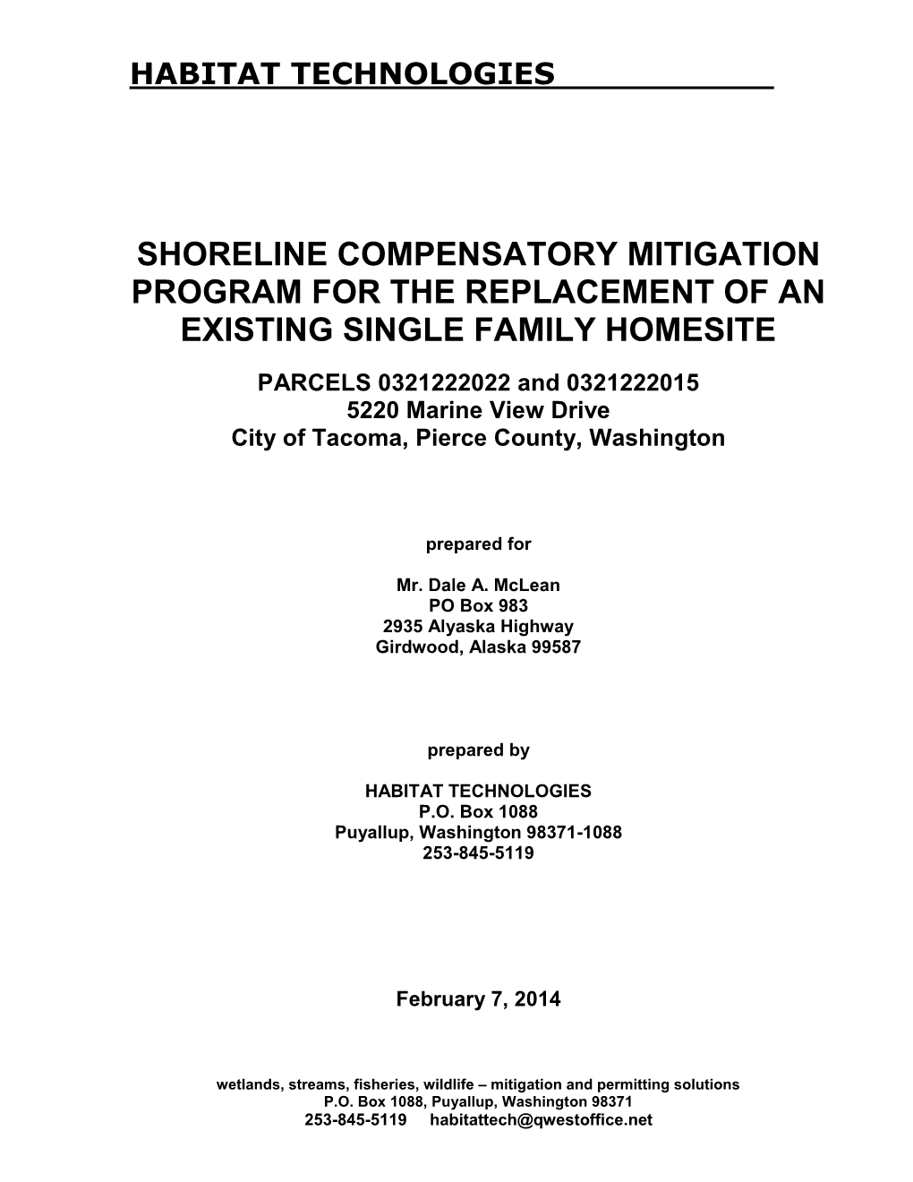 Shoreline Compensatory Mitigation Program for the Replacement of an Existing Single Family Homesite