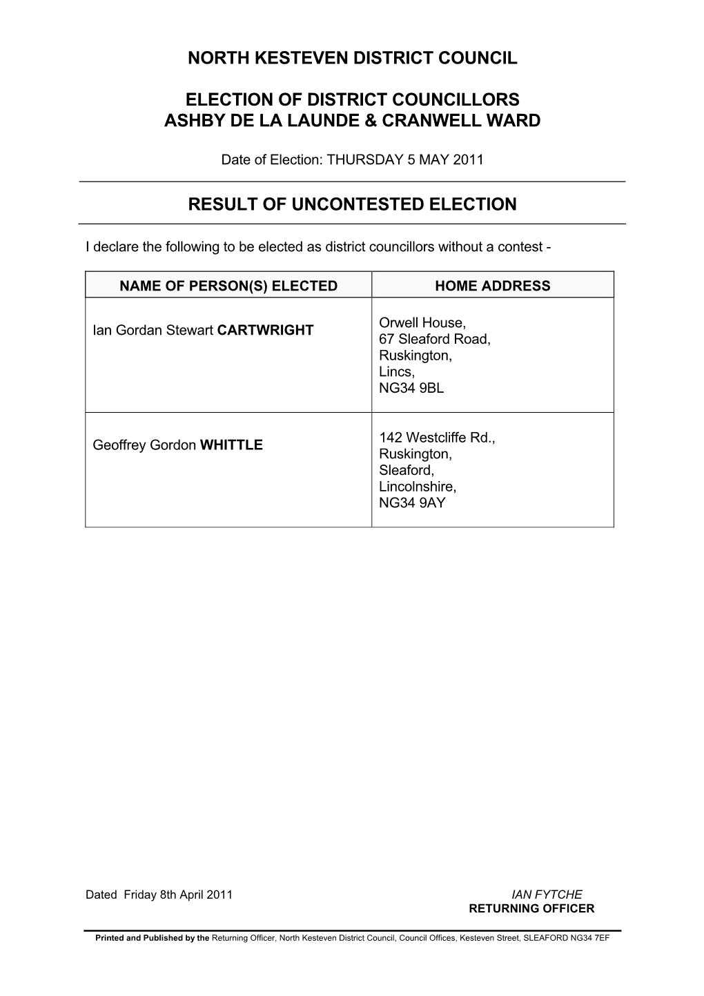 North Kesteven District Council Election of District