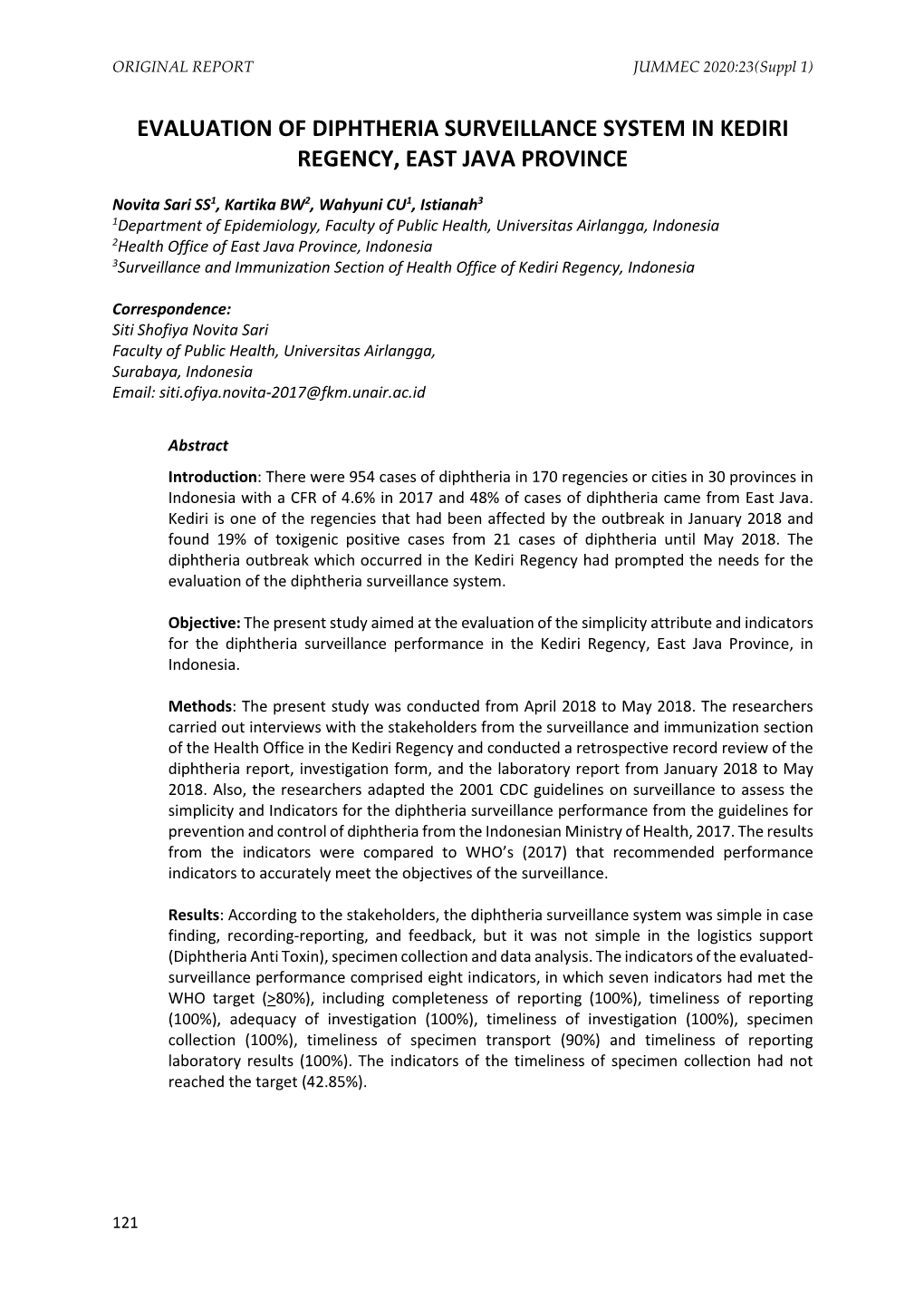 Evaluation of Diphtheria Surveillance System in Kediri Regency, East Java Province