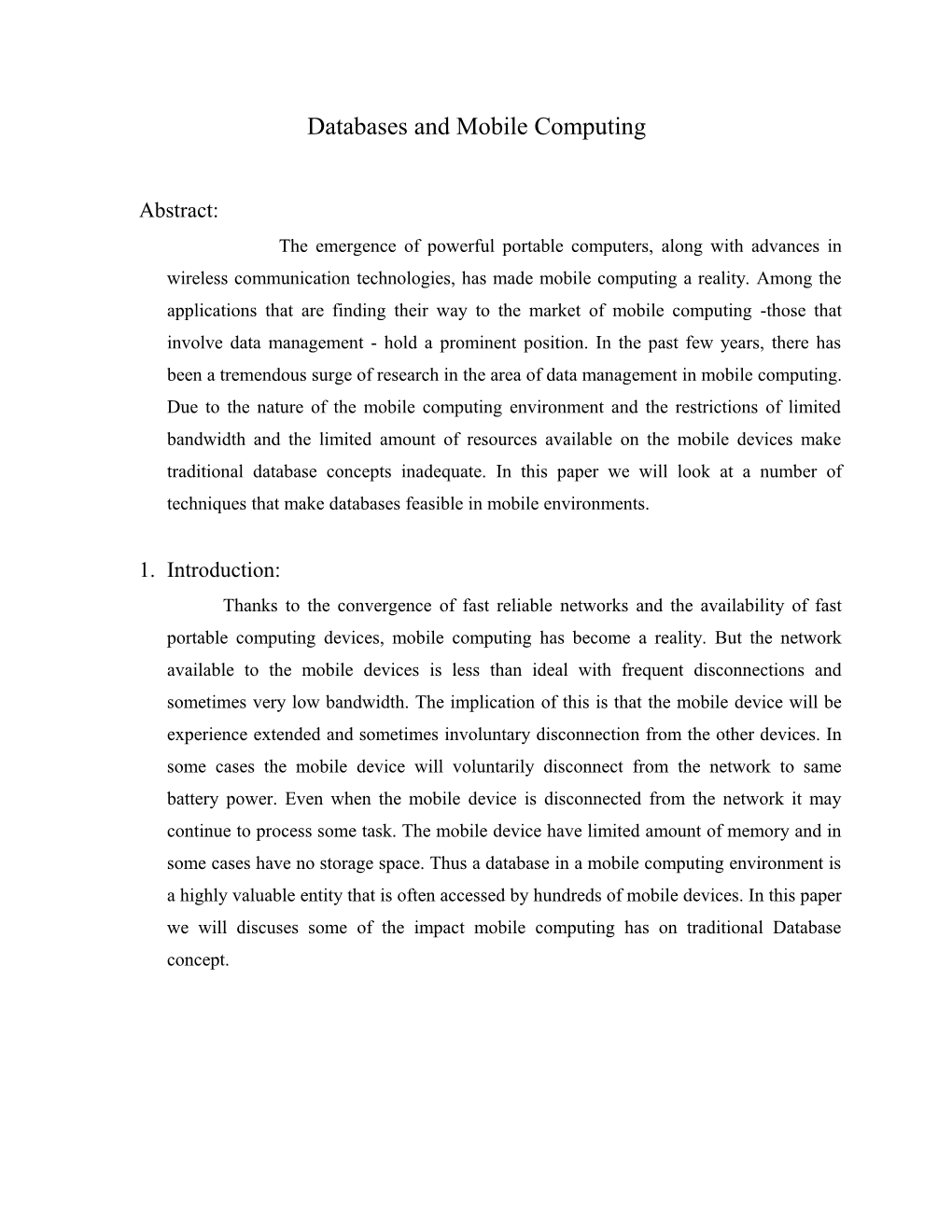 Databases and Mobile Computing