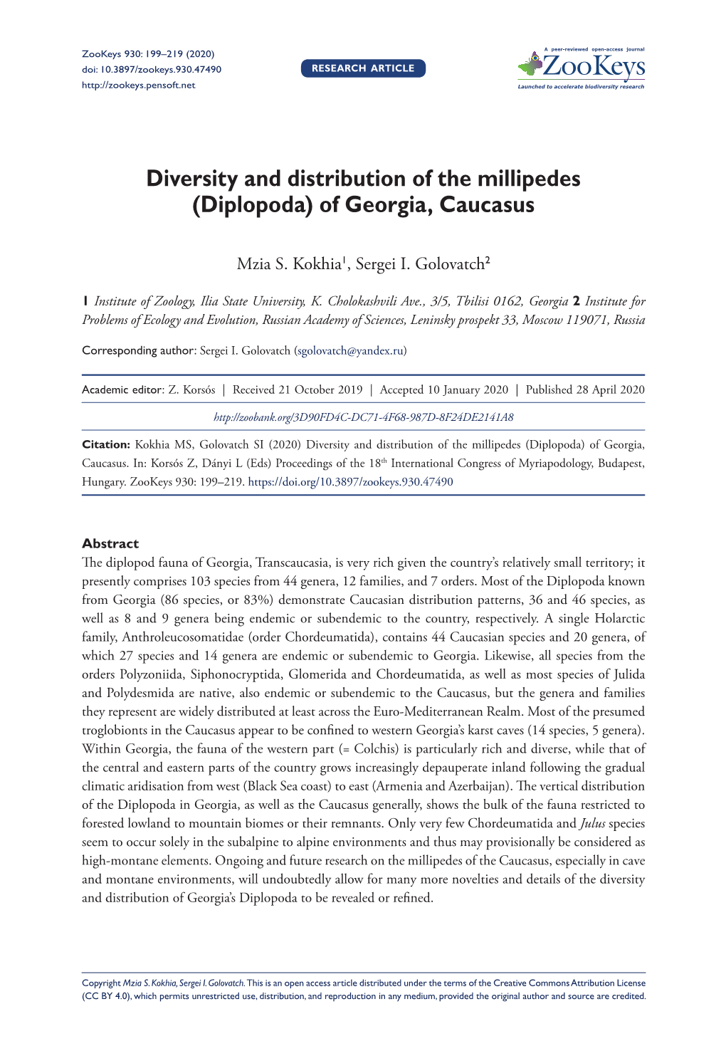 Diversity and Distribution of the Millipedes (Diplopoda) of Georgia, Caucasus