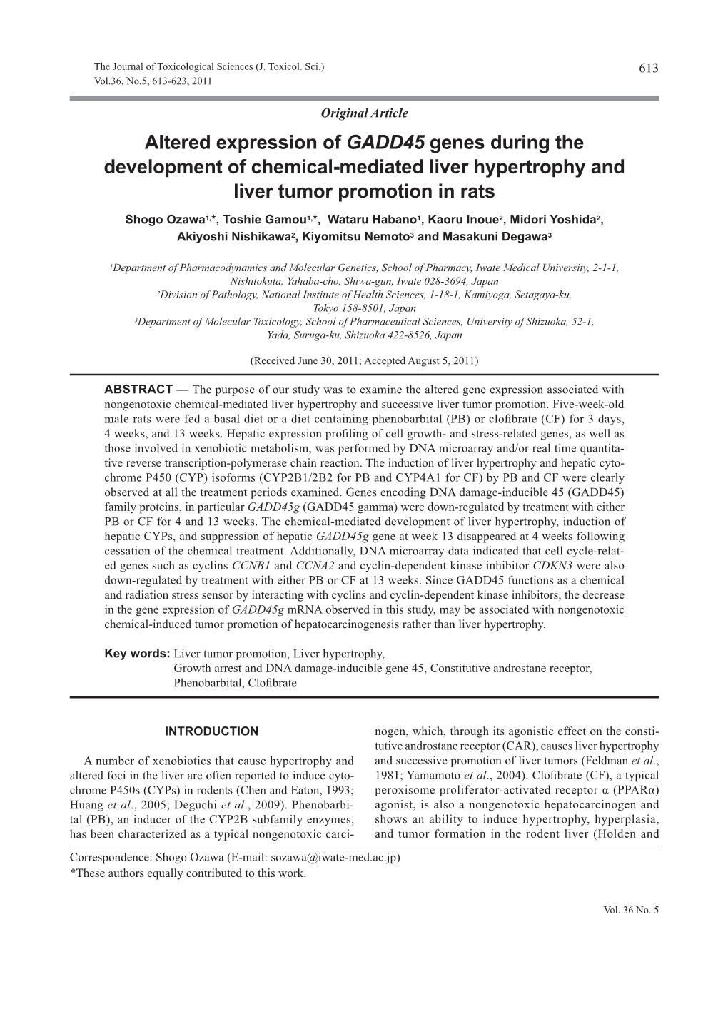 Altered Expression of GADD45 Genes During the Development of Chemical-Mediated Liver Hypertrophy and Liver Tumor Promotion in Rats