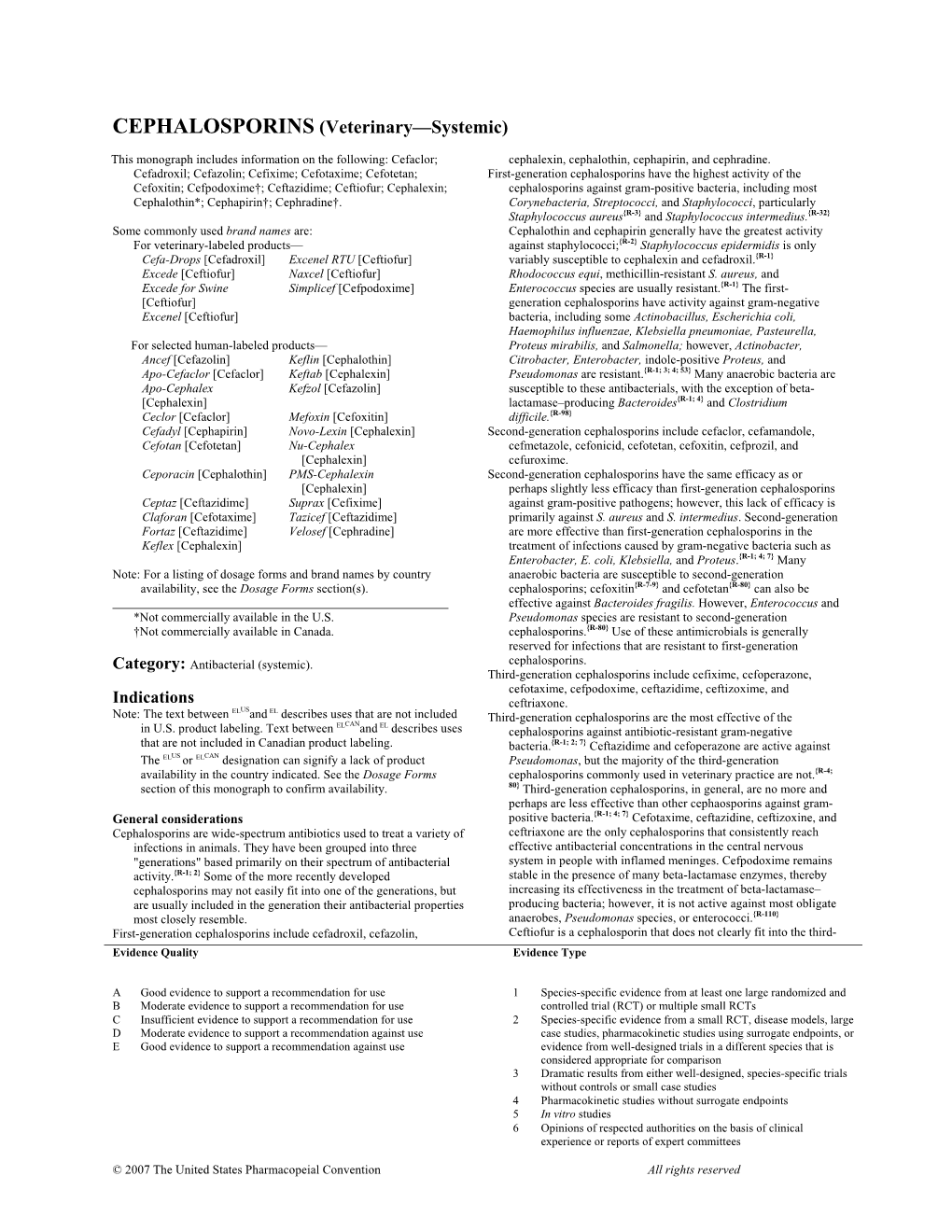 CEPHALOSPORINS (Veterinary—Systemic)