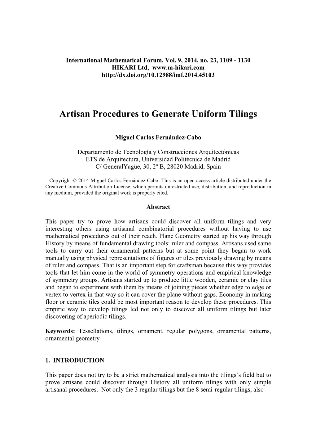 Artisan Procedures to Generate Uniform Tilings