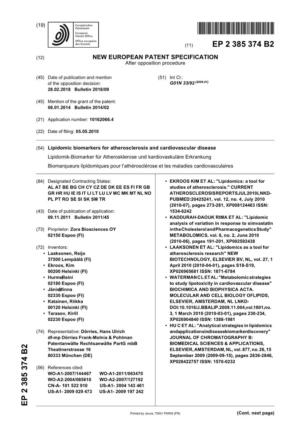 Lipidomic Biomarkers for Atherosclerosis and Cardiovascular Disease