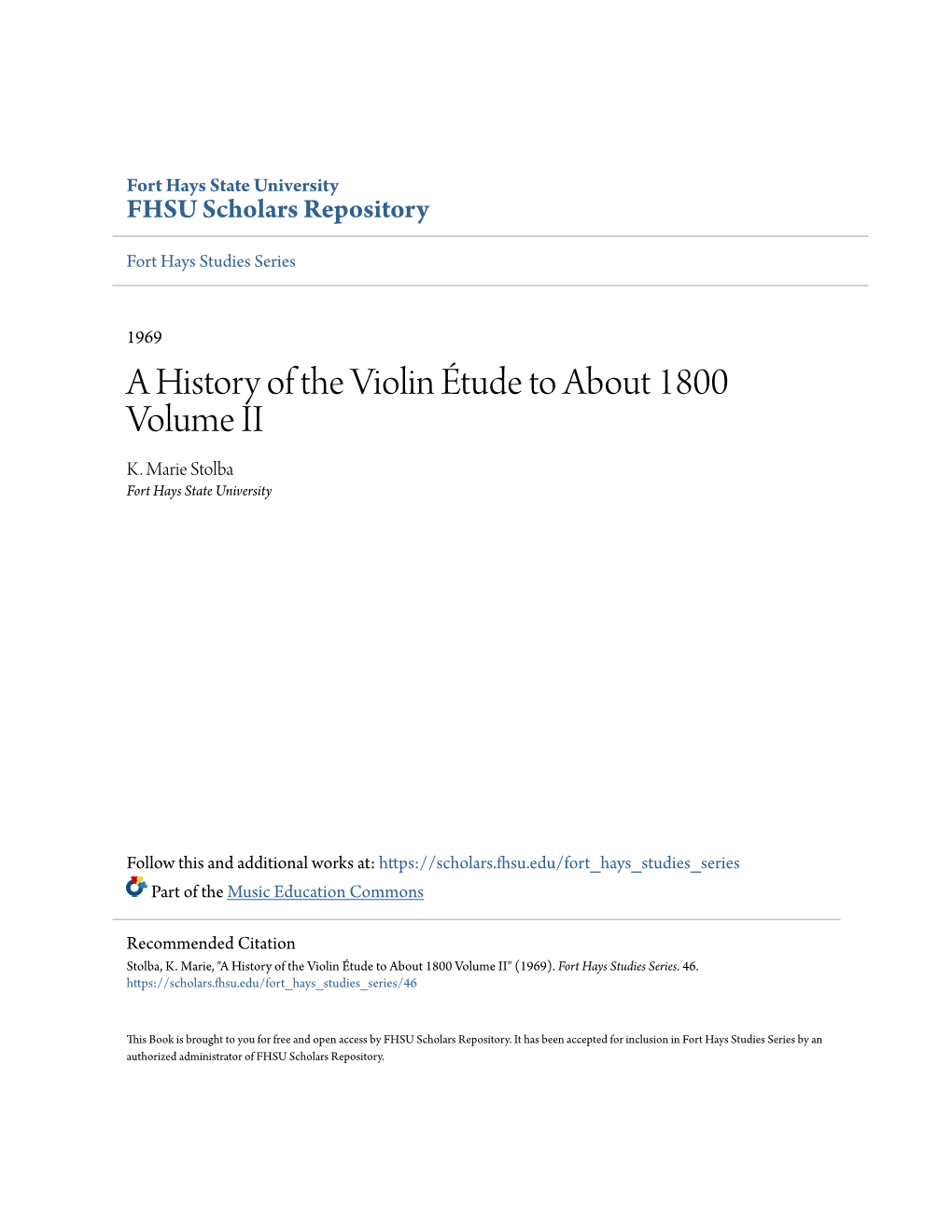 A History of the Violin Étude to About 1800 Volume II K