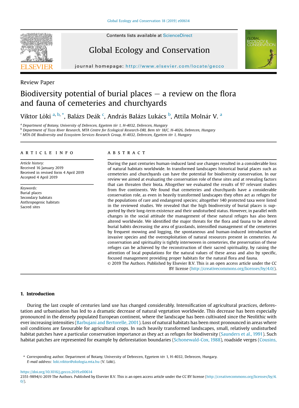 Biodiversity Potential of Burial Places E a Review on the ﬂora and Fauna of Cemeteries and Churchyards