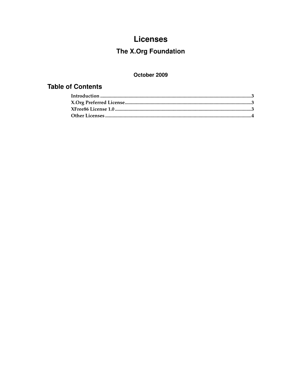 Licenses the X.Org Foundation